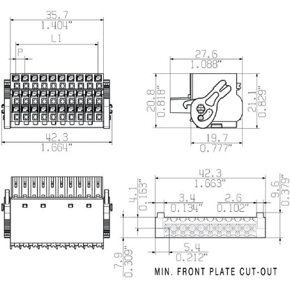 1000590000 - 30-Pole 180° Female PCB Connector with PUSH IN Method  (Pack of 20)
