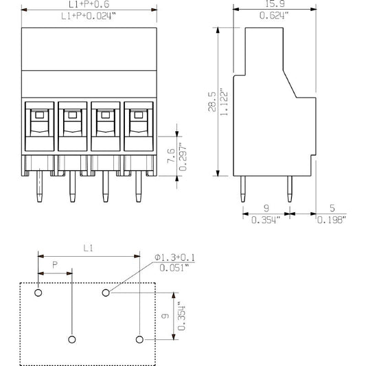 1356920000 - 6.35mm Pitch PCB Terminal, 9 Poles, 90° Connection  (Pack of 30)