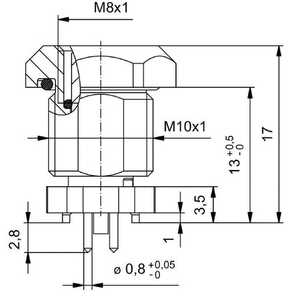 2423280000 - M8 Connector with M10 Thread, IP67 Rated, 13mm Height  (Pack of 25)