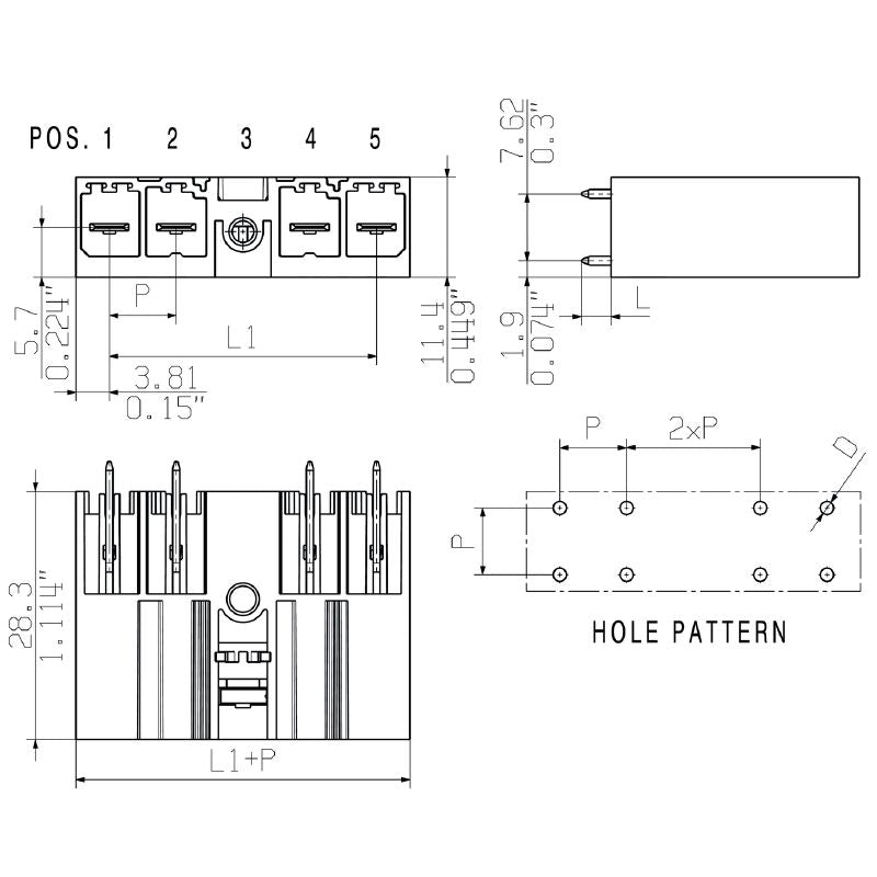 1543230000 - 7.62mm Male Header PCB Connector, 6 Poles, 180° Angle  (Pack of 30)