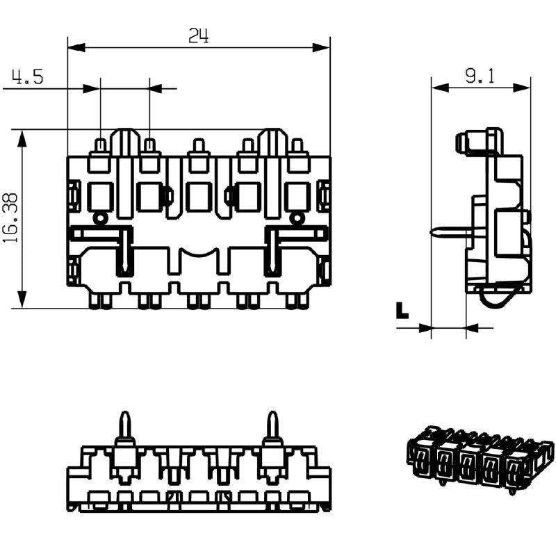 1155870000 - 5-Pole PCB Connector with 3.2mm Pins, Gold-Plated Finish  (Pack of 78)