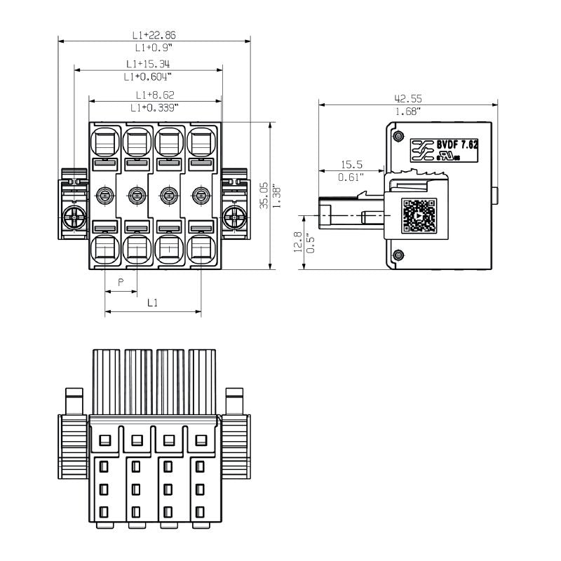 2720490000 - 3-Pole 180° PCB Plug-In Connector with Tension-Clamp  (Pack of 24)