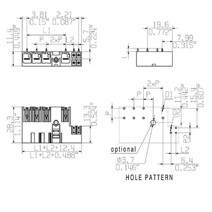 2529650000 - 7.62mm PCB Connector with 4 Poles and Elbow Design  (Pack of 30)