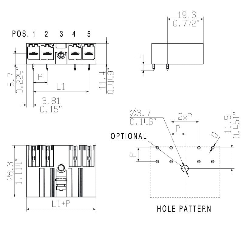 1543120000 - 7.62mm Male Header Connector, 6-Pole, 90° Angle  (Pack of 30)
