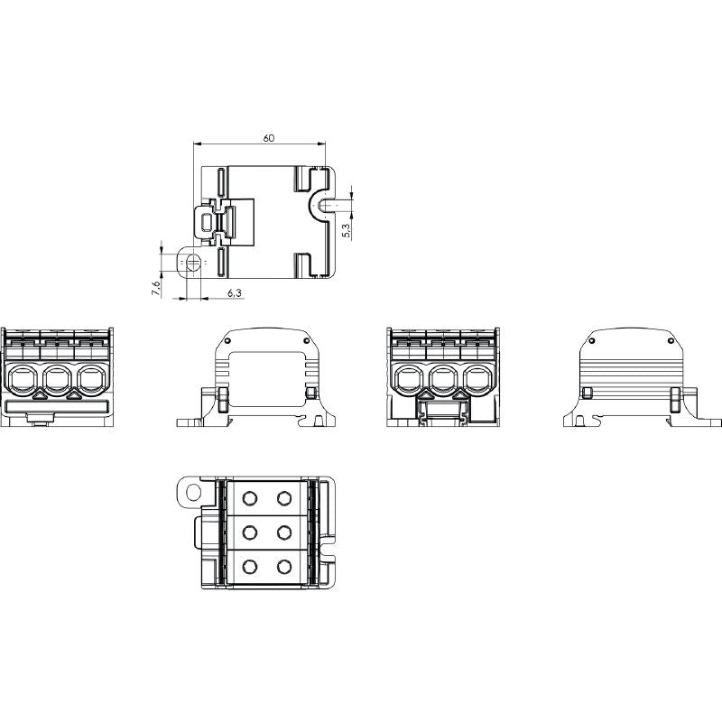 2874520000 - 6-Connection 150A Terminal, 50mm², 1000V Screw Design  (Pack of 3)