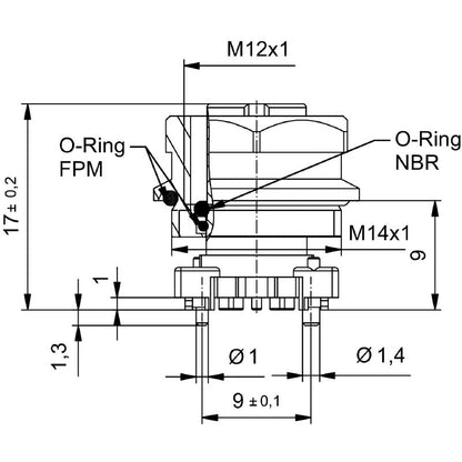 2423440000 - M12 8-Pole Connector with M14 Thread and Flexible Cable Length  (Pack of 25)
