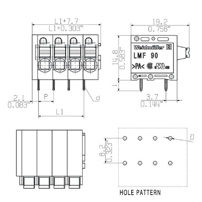 1424890000 - 5mm Pitch 13-Pole Terminal Block, 90° Push In Connection  (Pack of 20)