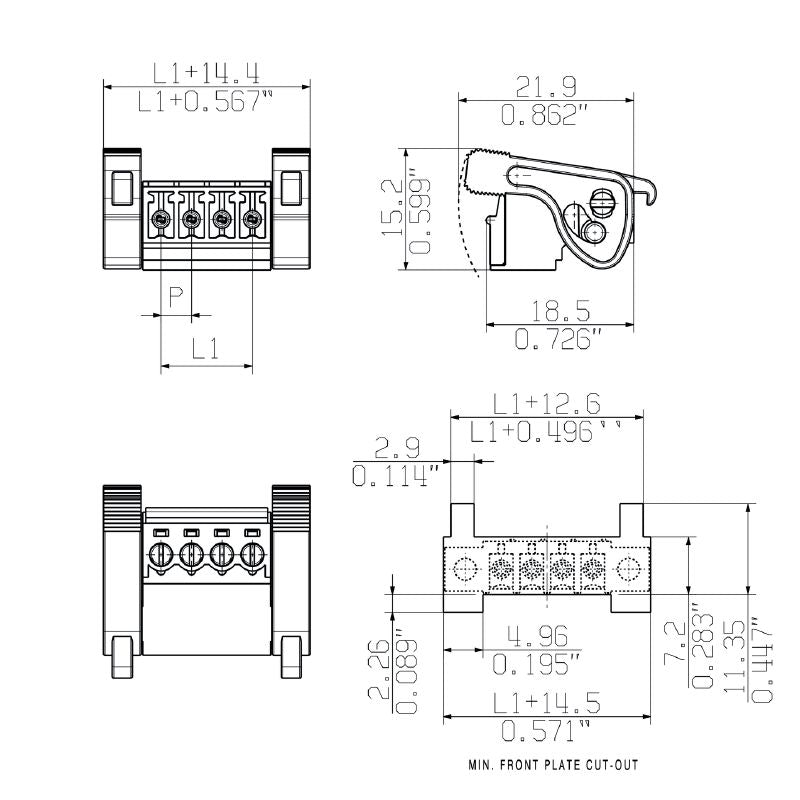 2444100000 - 3.81mm 5-Pole PCB Connector, 180° Angle with Clamping Yoke  (Pack of 50)