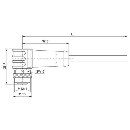 1424280200 - 2m M12 12-Pole Sensor/Actuator Cable with Angled Connector