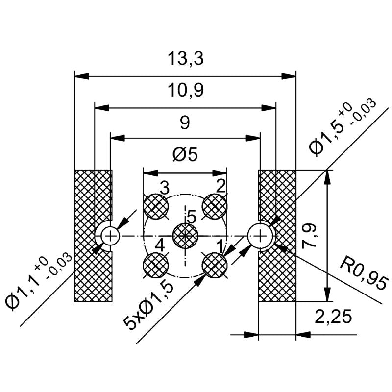 2422900000 - IP67 M12 PCB Connector, 5-Pole, 250V Rated, RoHS Compliant  (Pack of 25)