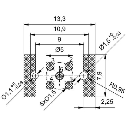 2422900000 - IP67 M12 PCB Connector, 5-Pole, 250V Rated, RoHS Compliant  (Pack of 25)