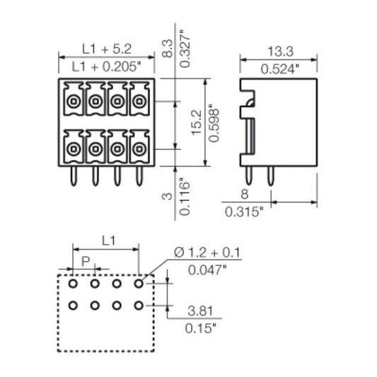 1040410000 - 4-Pole PCB Connector, 3.81mm Pitch, Male Header, THT Solder  (Pack of 50)