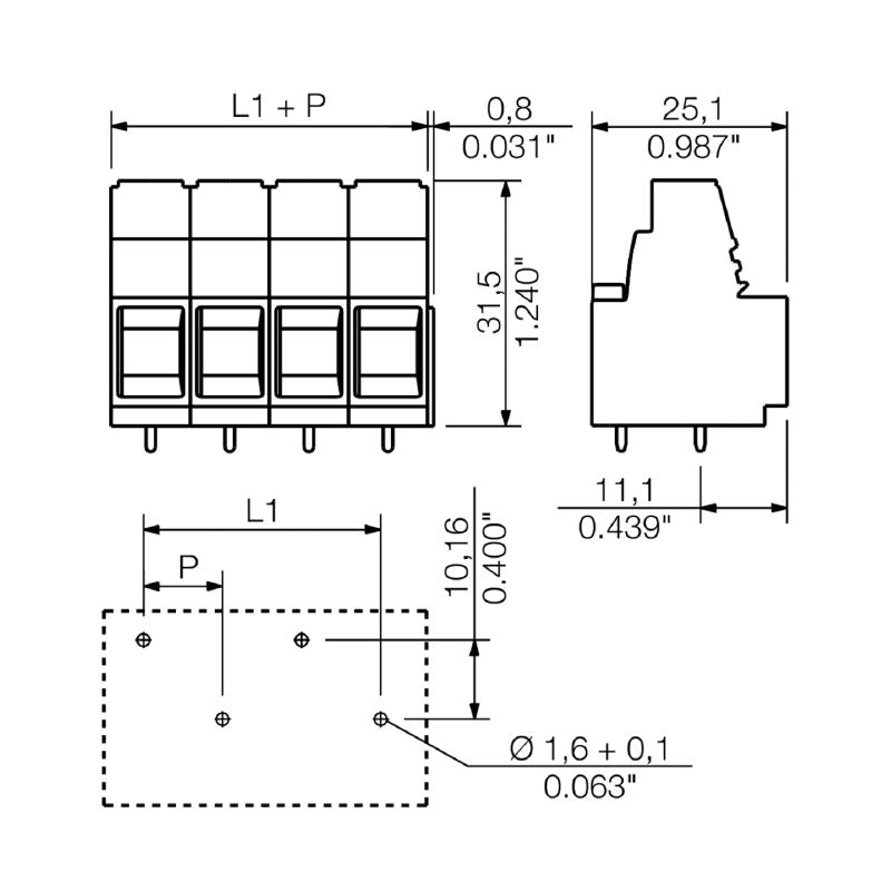 2013990000 - 10.16mm PCB Terminals with 8 Poles and Clamping Yoke  (Pack of 20)