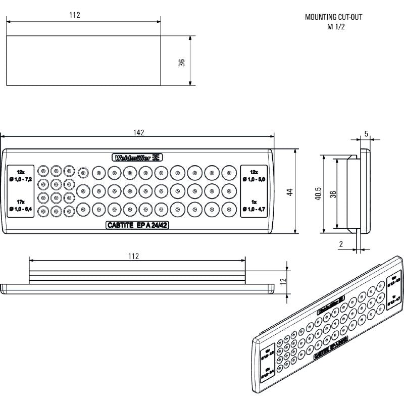 2743600000 - TPE Cable Entry Plate, 44mm High, 42 Cable Capacity  (Pack of 10)