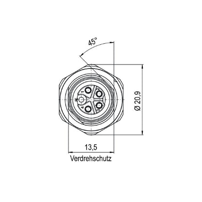 2968060000 - 5-Pole M12 Female Socket Plug, 0.2m Cable, M16 x 1.5