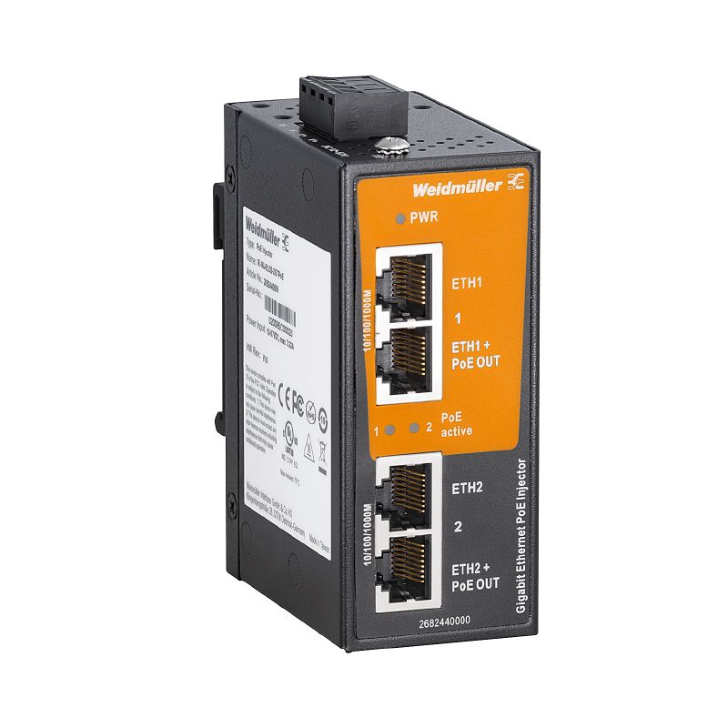2682440000 - Gigabit PoE Injector, 2x RJ45, -40°C to 75°C