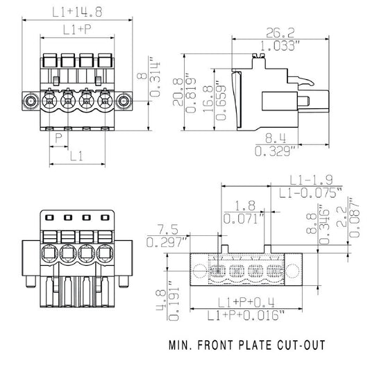 1980790000 - 5mm PCB Female Connector, 16 Poles, 90° Push-In Design  (Pack of 18)