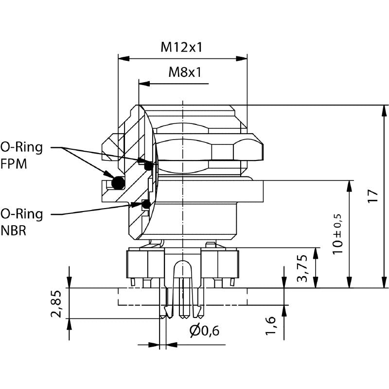 2423730000 - M8 Connector with 8 Poles & M12 Mounting Thread  (Pack of 25)
