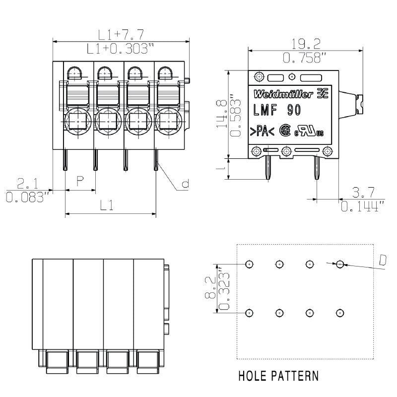 1330920000 - 21-Pole 5.08mm Printed Circuit Board Terminal, 90° Angle  (Pack of 10)