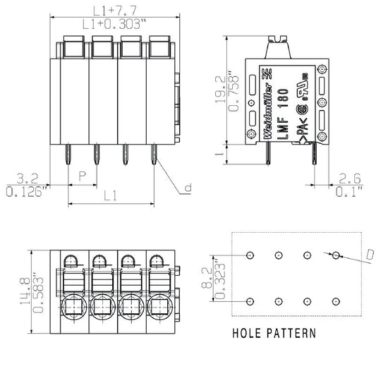 1331380000 - 20-Pole 5.08mm PCB Terminal with 180° Angle, Orange  (Pack of 15)