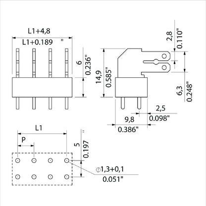 9511520000 - 5.00mm Orange PCB Terminal, 13 Poles, 90° Solder Pins  (Pack of 50)