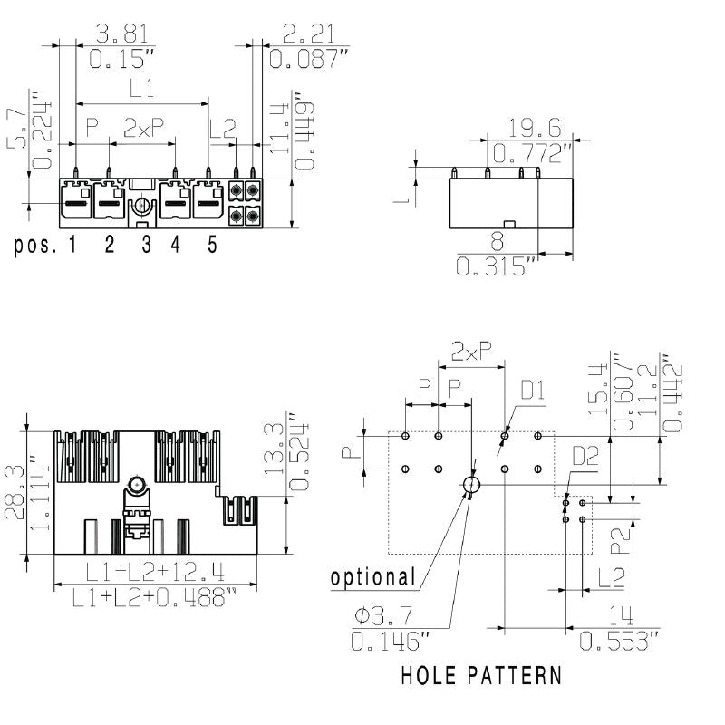 2529480000 - 7.62mm Tinned Male Header Connector with 5 Poles  (Pack of 30)
