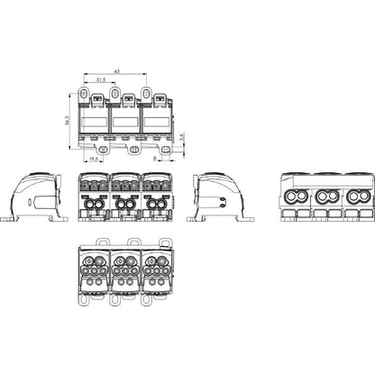 2725300000 - 25 mm² Distributor Terminal, 164 A, 18 Connections