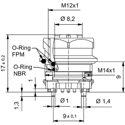 2423680000 - M12 Built-in Plug with M14 Thread, Four Poles  (Pack of 25)