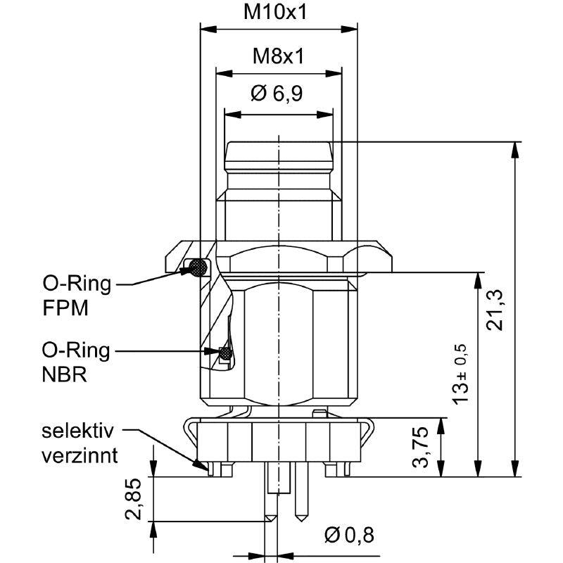 2423190000 - M8 4-Pole PCB Connector with M10 Mounting Thread  (Pack of 25)