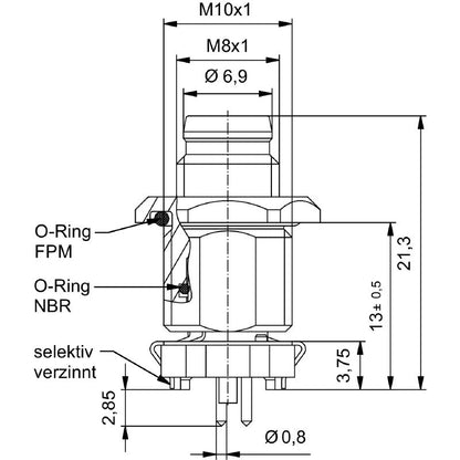 2423190000 - M8 4-Pole PCB Connector with M10 Mounting Thread  (Pack of 25)
