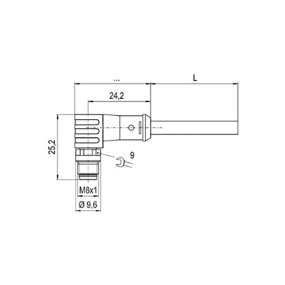 1906580300 - 3m M8 Shielded Sensor Line, 3 Poles, Connector-Free