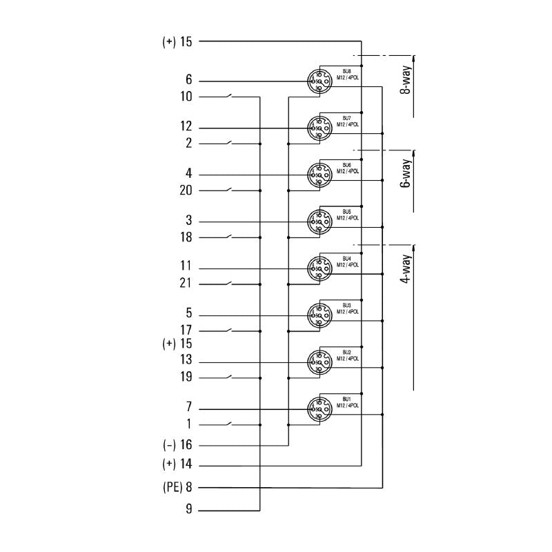 1059430000 - 30V A-Coded M12 DIP Hood Distributor with LED Indicators