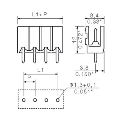 1847410000 - 5mm Pitch Male PCB Connector with 2 Poles and Elbow  (Pack of 100)