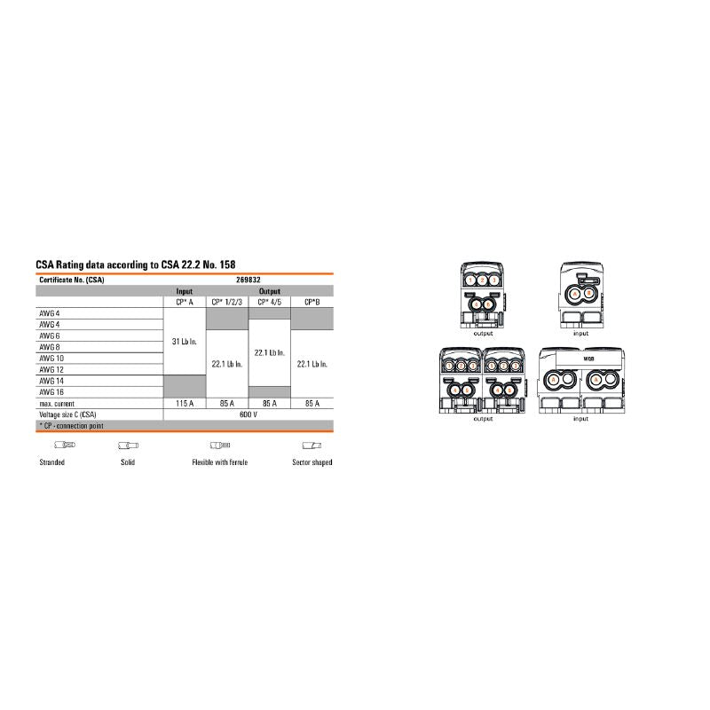 2518540000 - 35 mm² Blue Terminal, 7 Connections, Rated 214 A