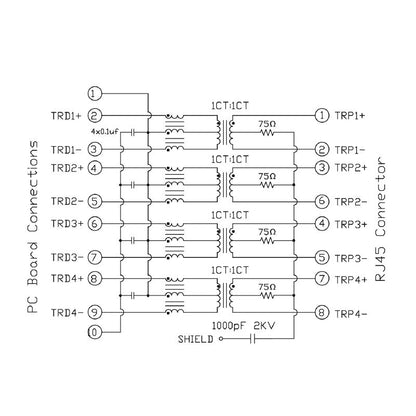 2544500000 - 90° PCB RJ45 Transformer Jack, 10 Poles, Nickel-Plated  (Pack of 80)