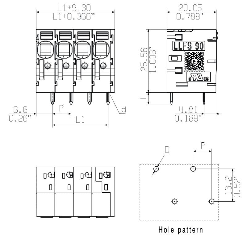 2473010000 - 7.50mm Black PCB Terminal, 3 Poles, 5mm Pin Length  (Pack of 80)