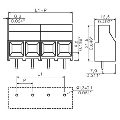 1724720000 - 9.52mm Green PCB Terminal, 2 Poles, 90° Angle  (Pack of 100)