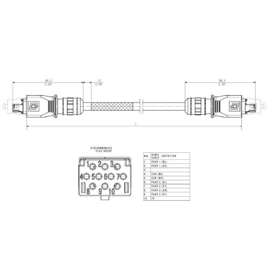 1103660015 - RoHS Compliant Cable, -40°C to 70°C, 9.3mm Diameter