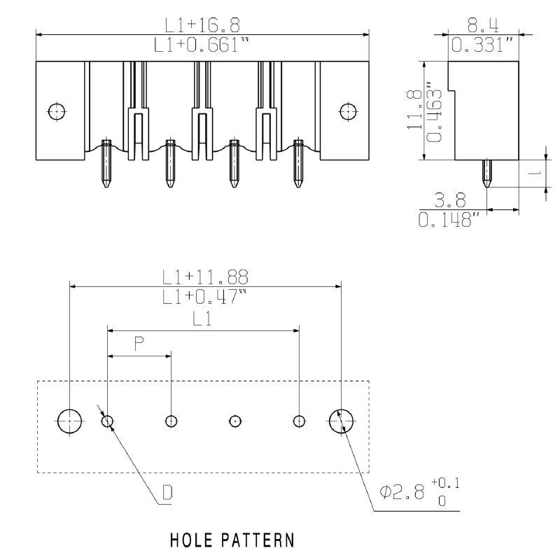 1140880000 - 7.62mm Black PCB Connector with 3 Poles and 180° Elbow  (Pack of 54)
