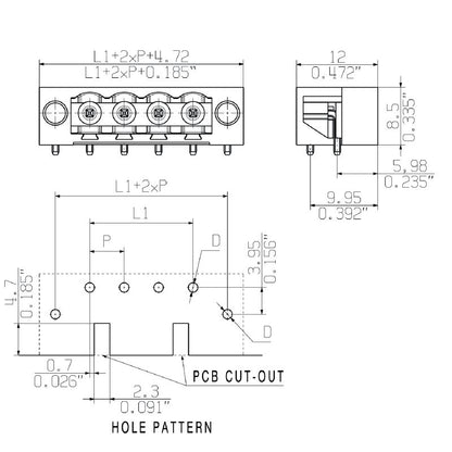 1877000000 - 5.08mm 3-Pole Male PCB Connector with 270° Elbow  (Pack of 350)