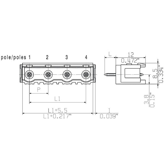 1283630000 - 3-Pole 180° PCB Connector with 3.2mm Solder Pins  (Pack of 100)