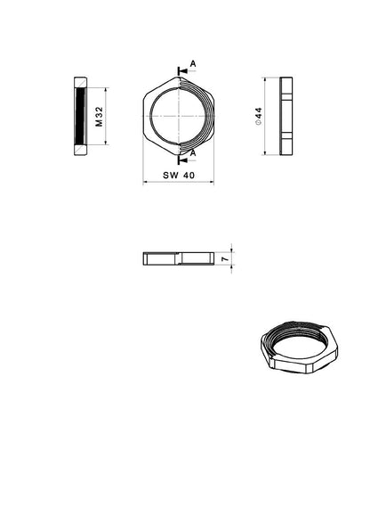2584070000 - 40mm Black Polyamide Locknut for Cable Entry Systems  (Pack of 10)