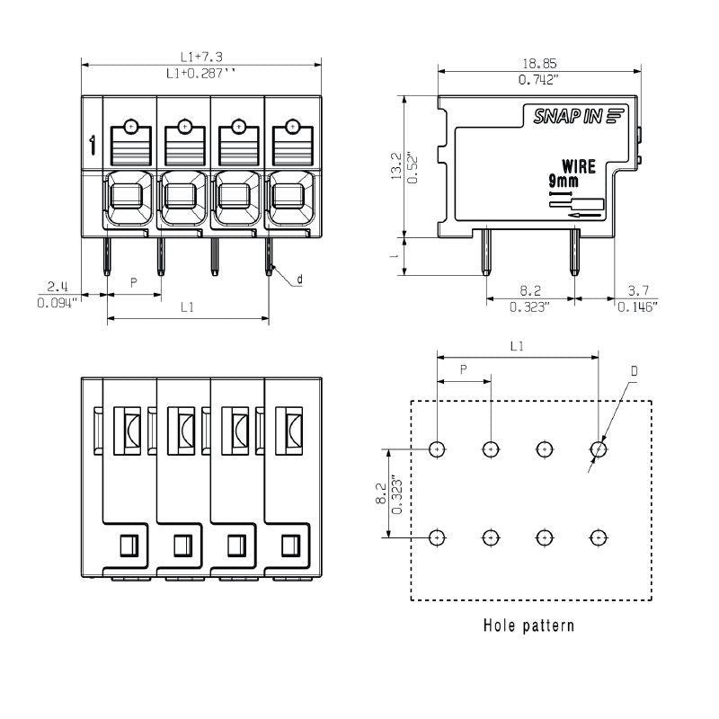 2913670000 - 5mm Pitch PCB Terminal Connector - Snap In, 9 Poles  (Pack of 11)