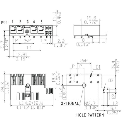 2529850000 - 7.62mm Male Header Connector, 5 Poles, Tinned Pins, 30pcs Box  (Pack of 30)