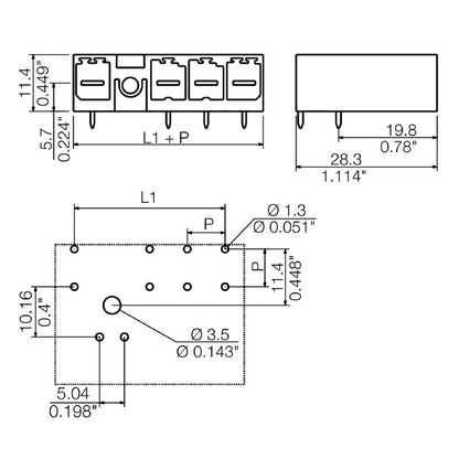 2546000000 - 7.62mm Male PCB Connector with Middle Screw Flange  (Pack of 110)