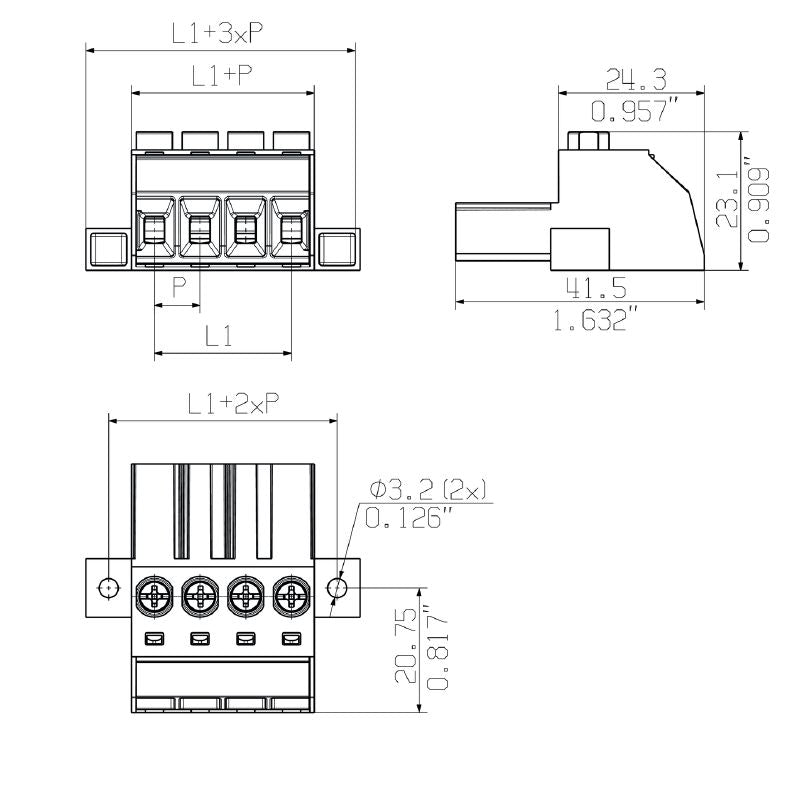 2917130000 - 7.62mm Male PCB Connector, 4 Poles, 180° Outlet  (Pack of 30)
