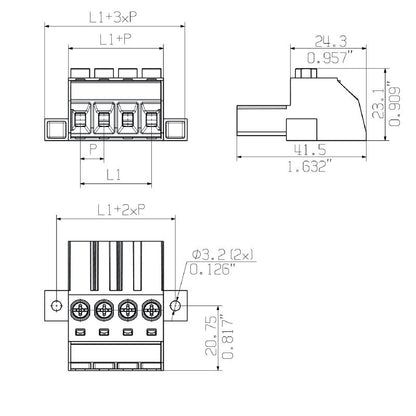 2917130000 - 7.62mm Male PCB Connector, 4 Poles, 180° Outlet  (Pack of 30)