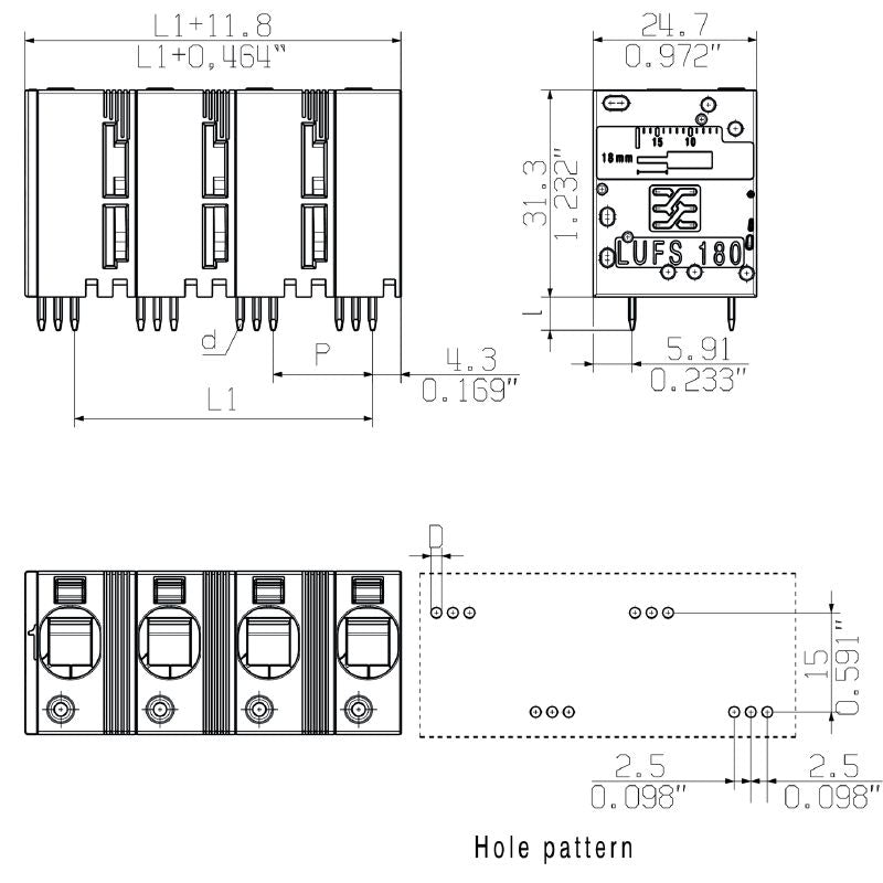 2492240000 - 15mm 5-Pole Black Push-In PCB Terminal Connector  (Pack of 20)