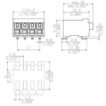 1473510000 - 4-Pole PCB Terminal, 90° Connection, PUSH IN Actuator  (Pack of 320)