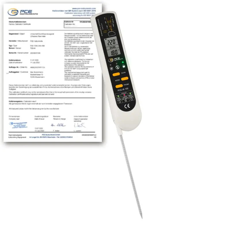 PCE-IR 100 - Infrared & Probe Thermometer with ISO Calibration Certificate